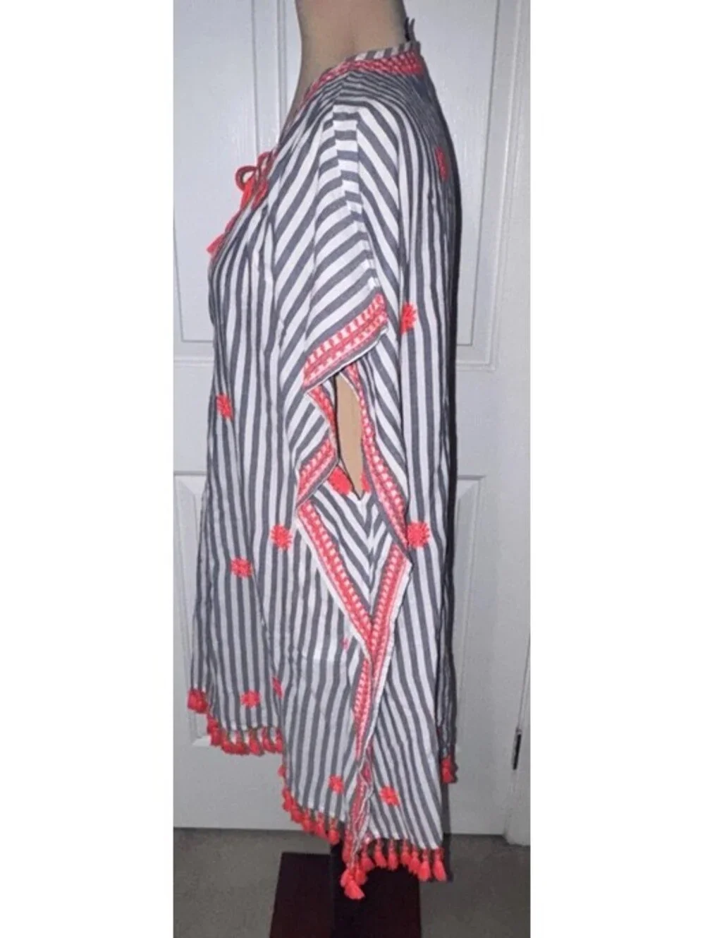 J. CREW Gray Bright Pink Striped Bohemian Blouse Shirt Top Medium
